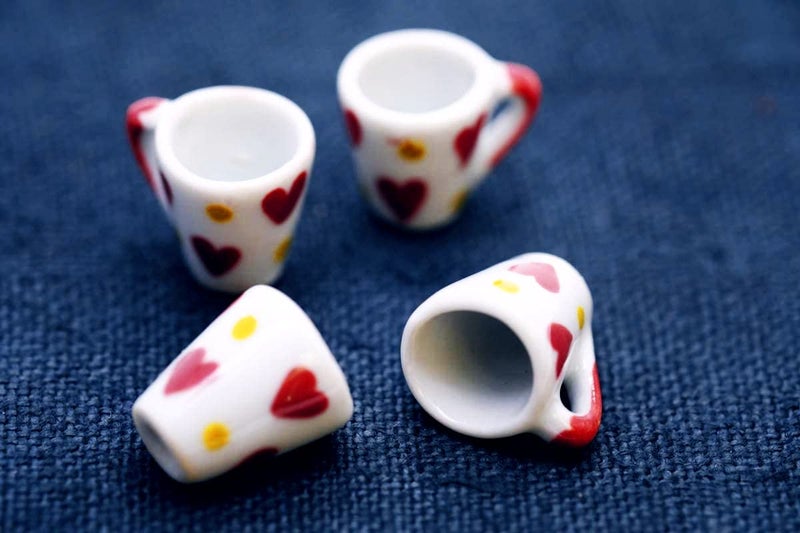 ChangThai Design Very Tiny Â½ Inch White Red Hearts Ceramic Coffee Mug 10 Pieces Set - Miniature Tableware Cup Tray Bowl Crockery Cutlery Kitchenware Handmade Mini Porcelain Decorative Collectible Gift - Image 5
